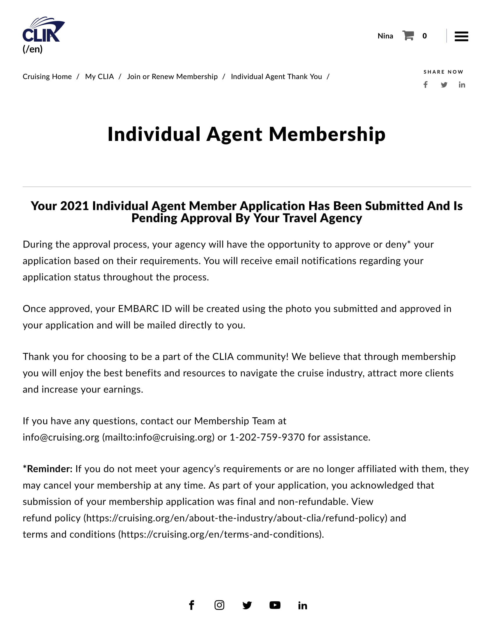 CLIA - Individual Agent affiliated with Expedia Cruises - Membership Pending Approval-1
