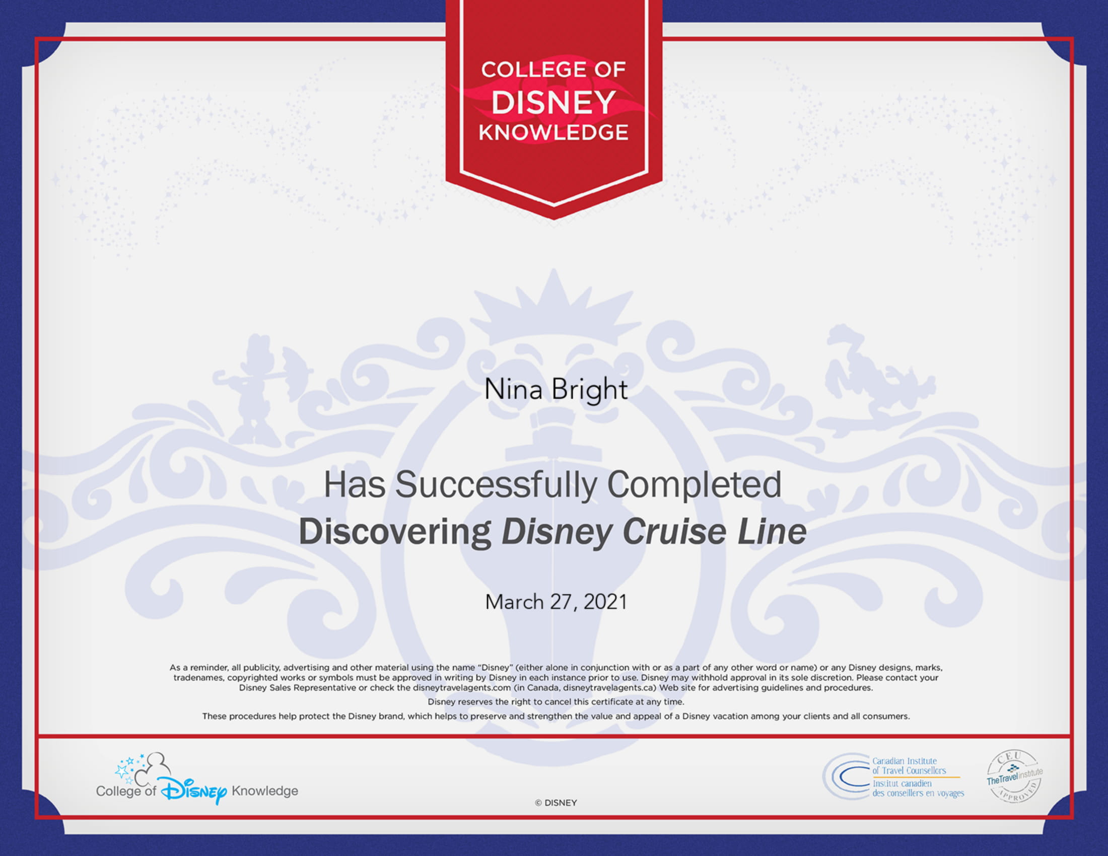 Disney College of Disney - Discovering Disney Cruise Line Certificate-1