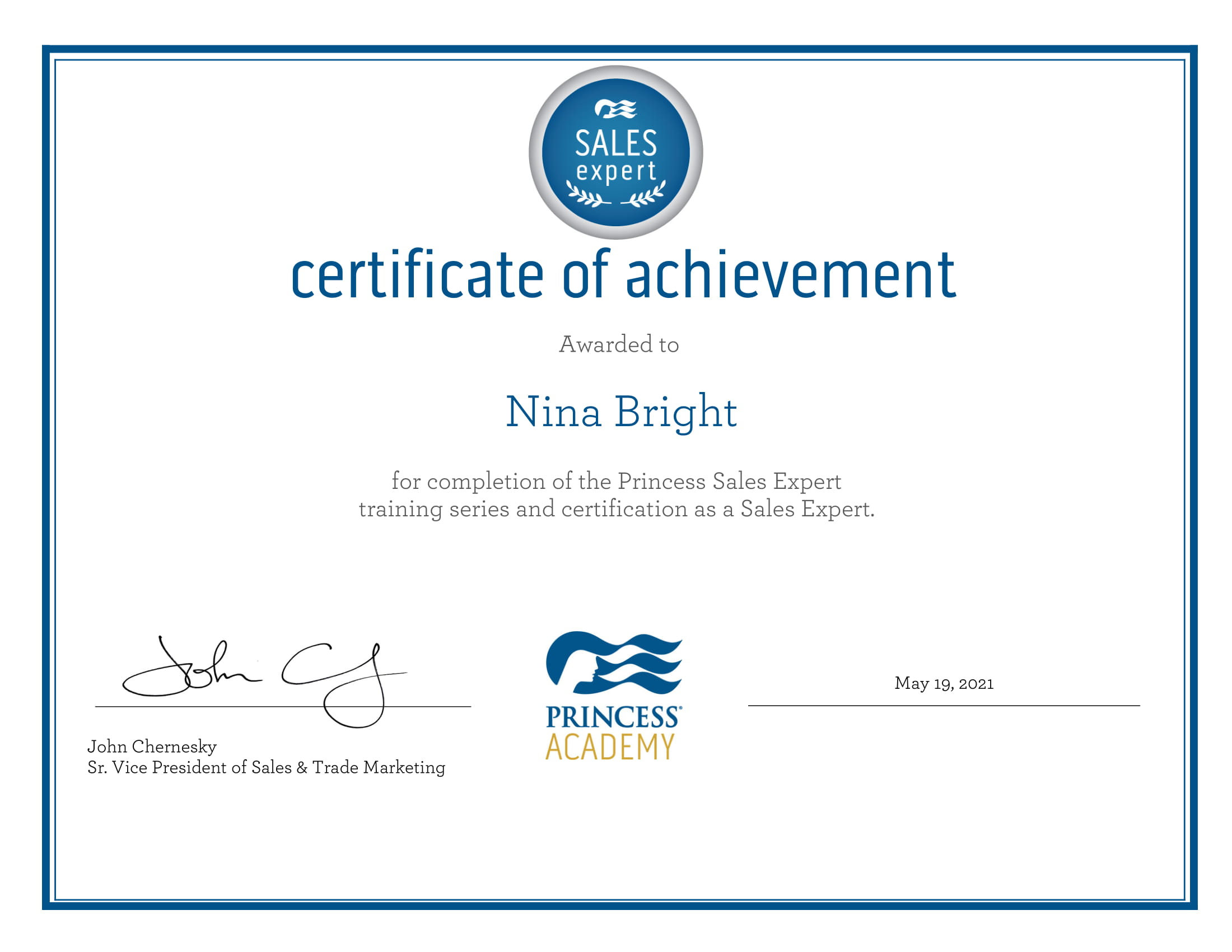 Princess Cruises Sales Expert Certificate-1