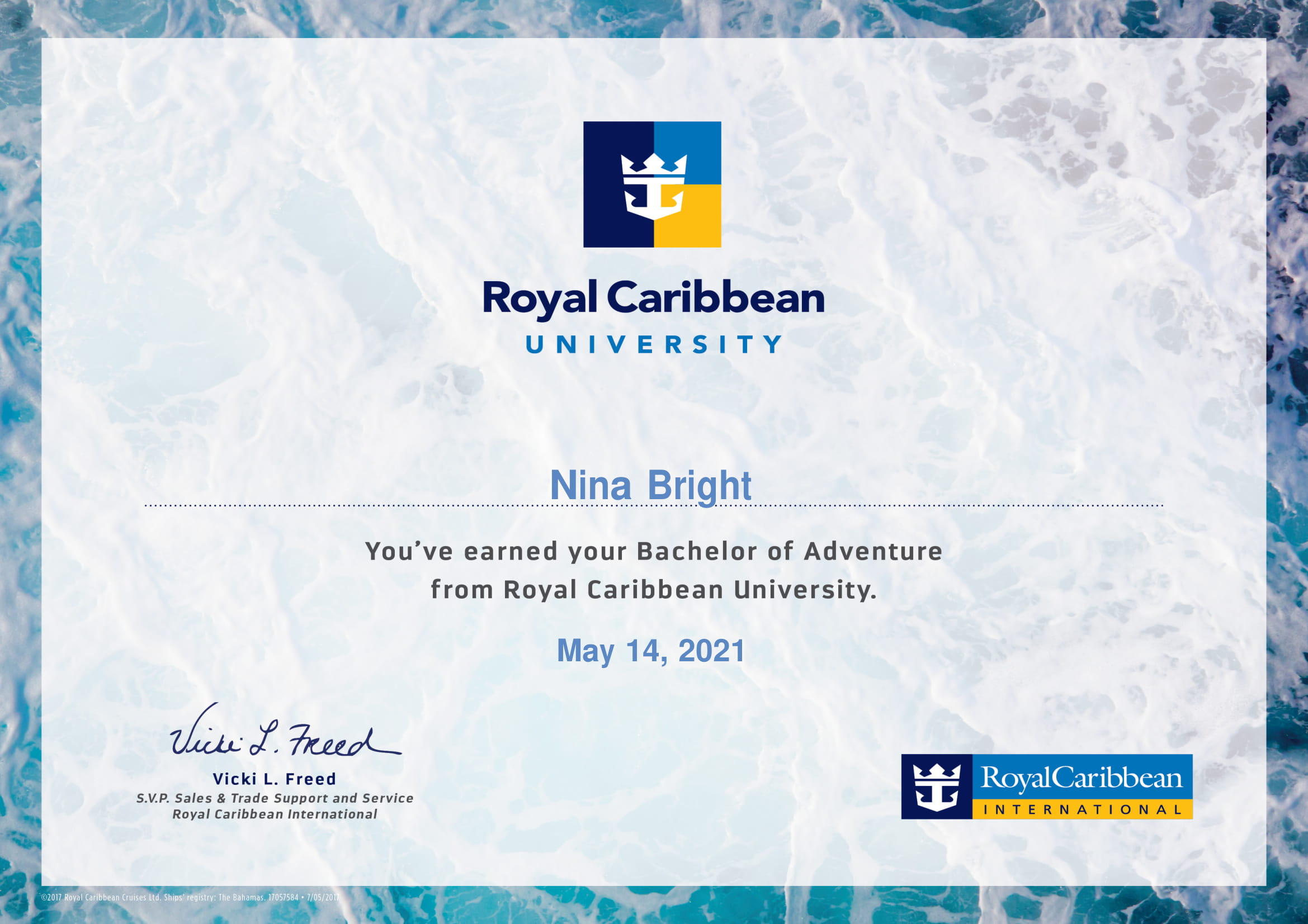Royal Caribbean - Bachelor of Adventure Certificate-1