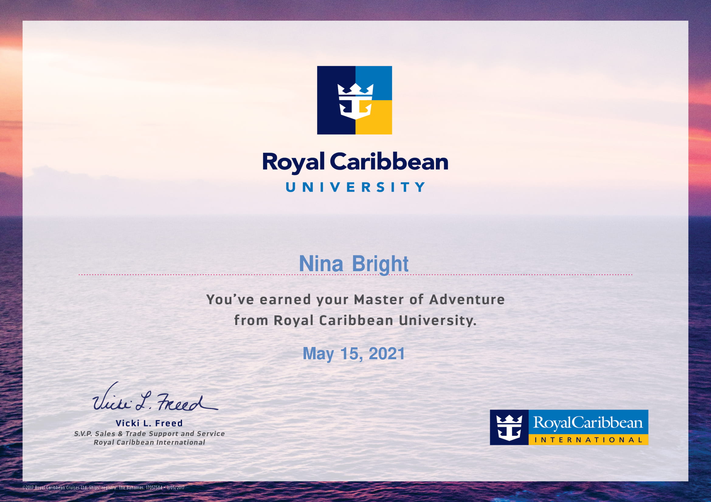Royal Caribbean - Master of Adventure Certificate-1